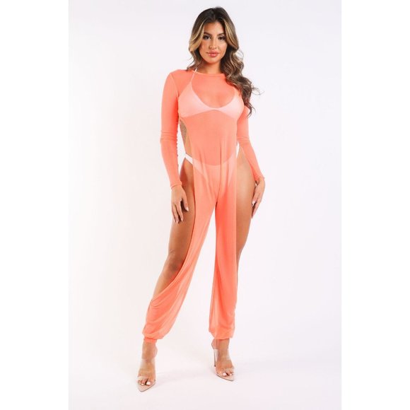 Boutique Other - Women's Sexy Mesh Cover Up Jumpsuit Summer Bodycon Beachwear Suits Long Sleeve